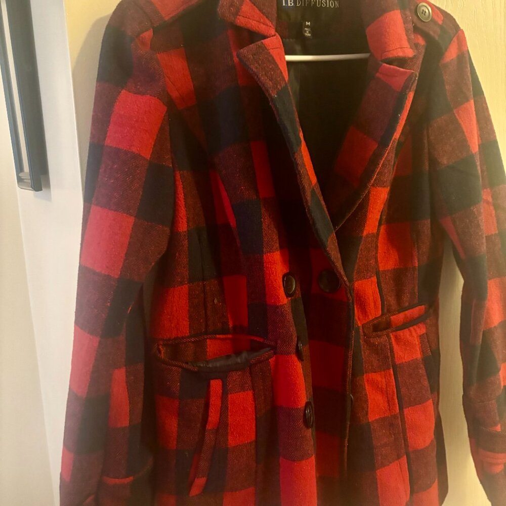 Plaid Pea Coat Size M